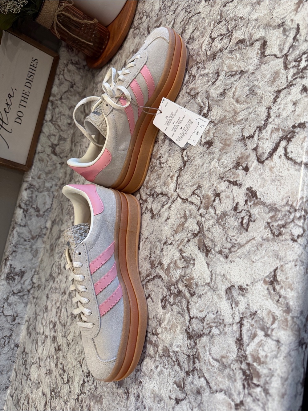 adidas Beige Suede Sneakers with Pink Stripes - Picture 2 of 10
